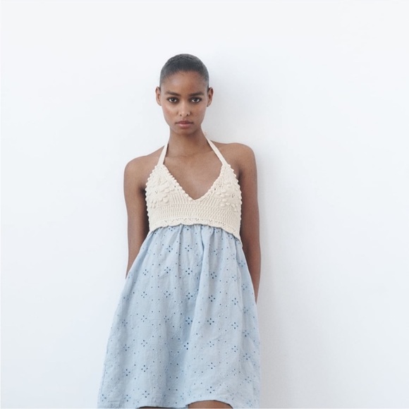 Zara Dresses & Skirts - Zara Combination Embroidered Dress Cream & Blue NWT